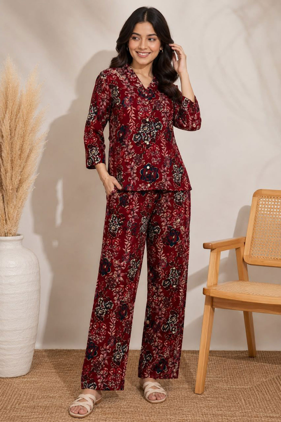 Amazing Maroon Color Cotton Printed Co-Ord Set | Buy Online India