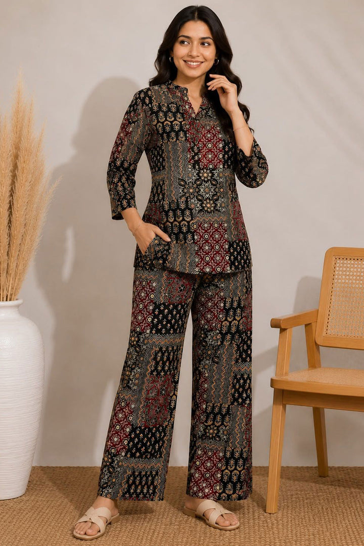 Black Color Cotton Beautiful Printed Co-Ord Set | Buy Online India