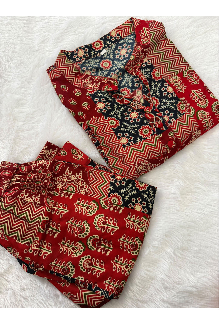 Sober Maroon Color Cotton Printed Co-Ord Set | Buy Online India