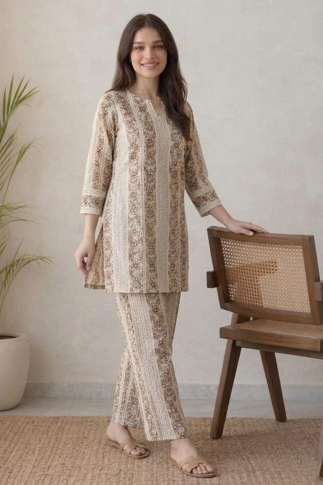 Off White Color Engaging Cotton Printed Co-Ord Set | Buy Online India