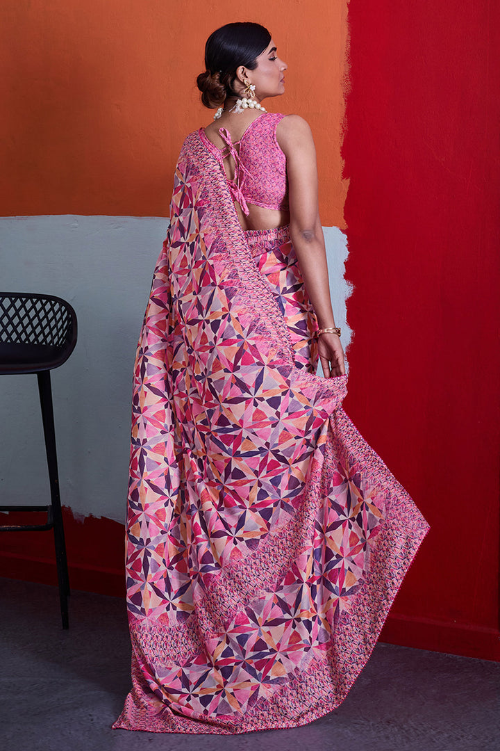 Pink Color Gorgeous Cotton Crepe Printed Saree