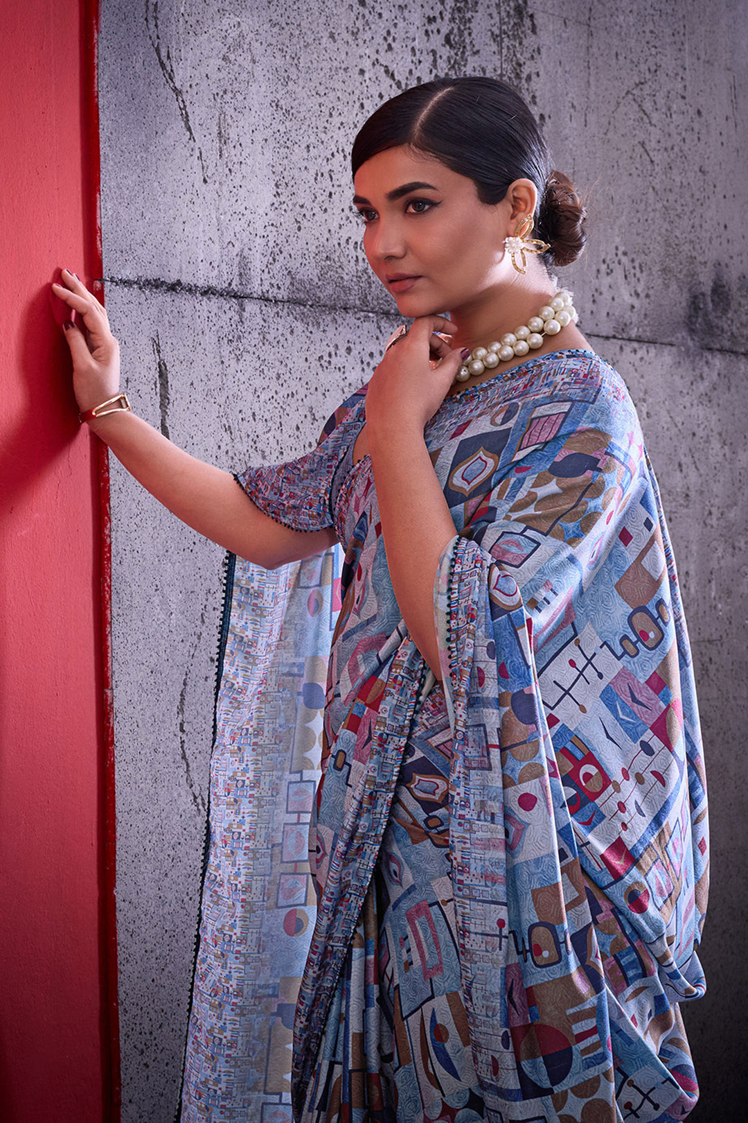 Alluring Blue Color Cotton Crepe Printed Saree