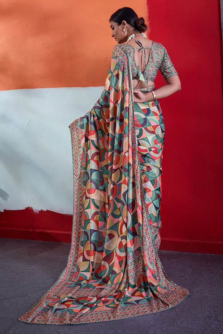 Green Color Glorious Cotton Crepe Printed Saree