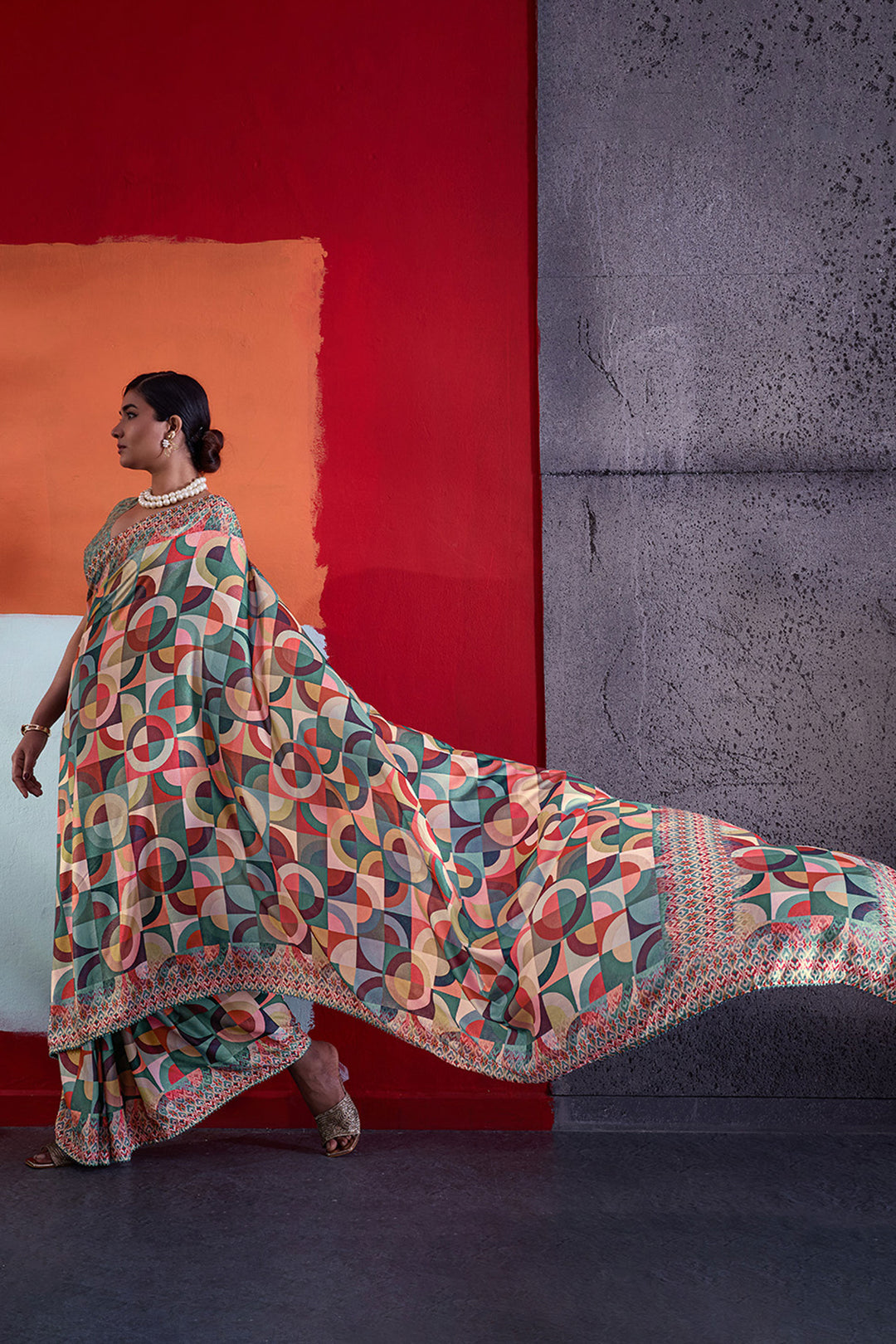 Green Color Glorious Cotton Crepe Printed Saree