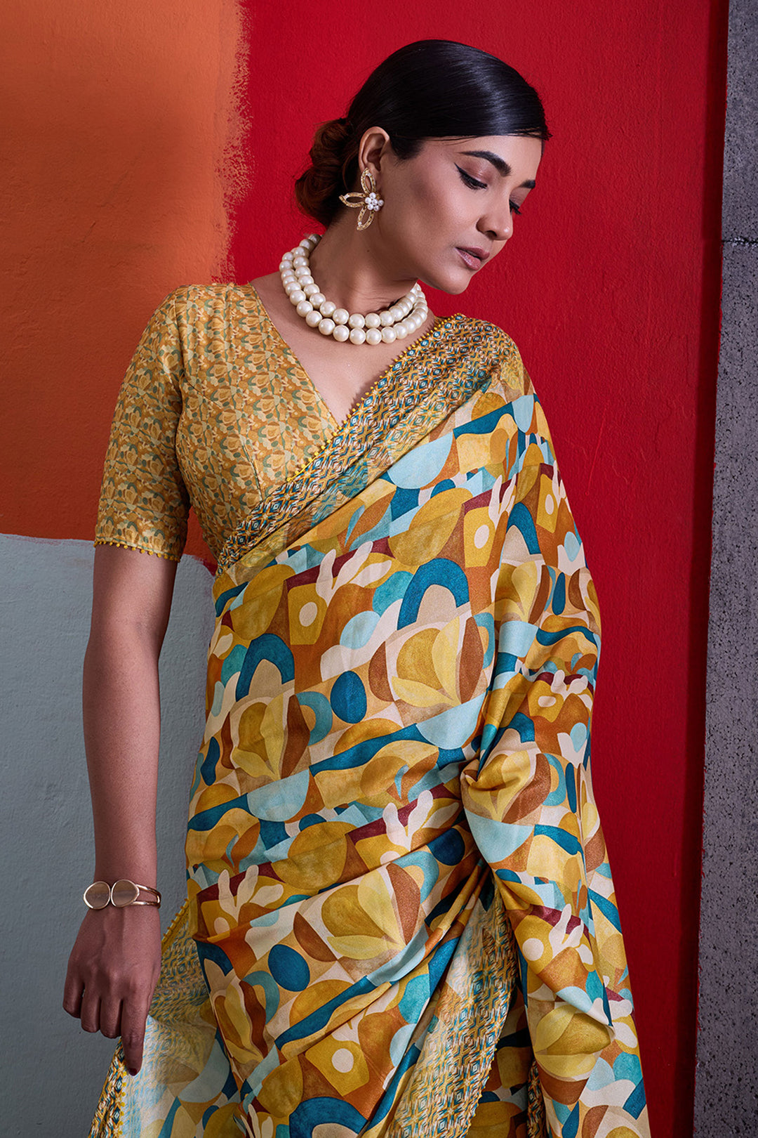 Delicate Mustard Color Cotton Crepe Printed Saree