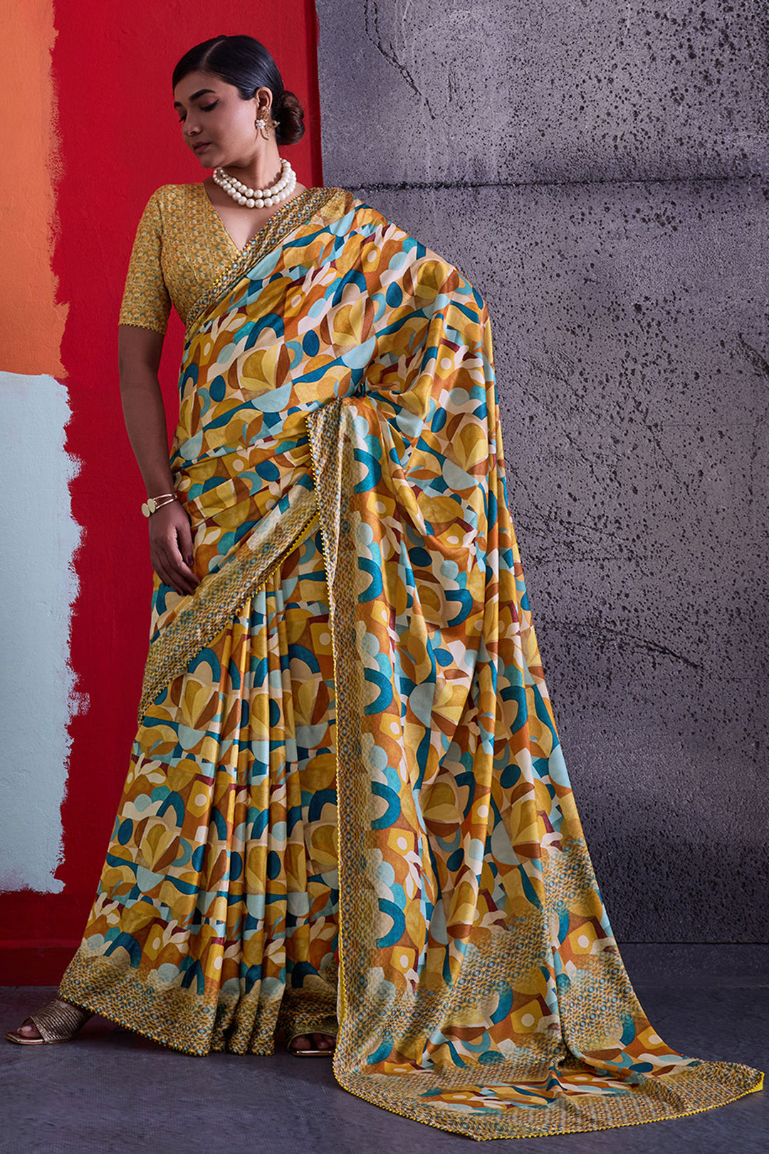 Delicate Mustard Color Cotton Crepe Printed Saree