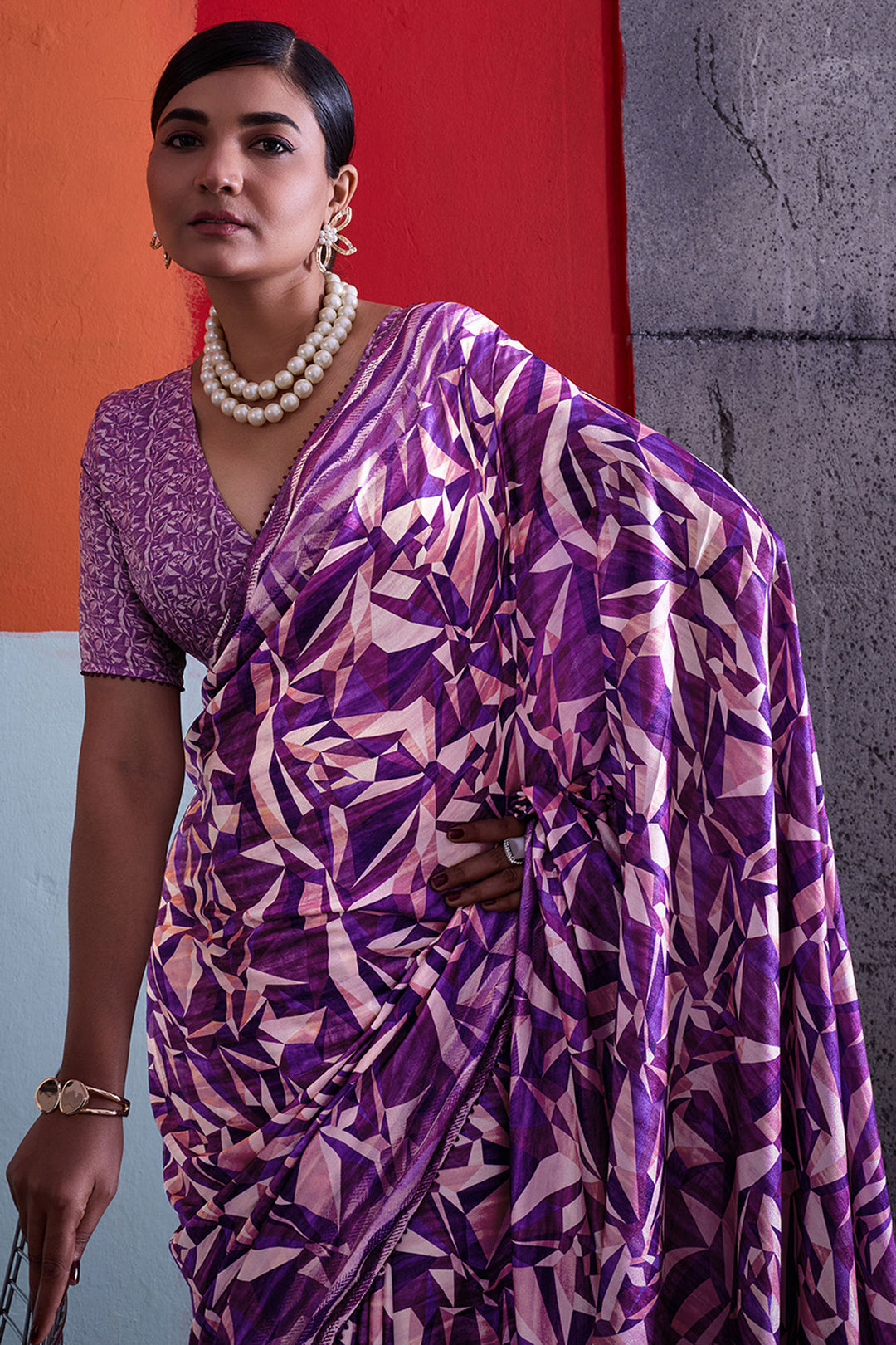 Blazing Purple Color Cotton Crepe Printed Saree