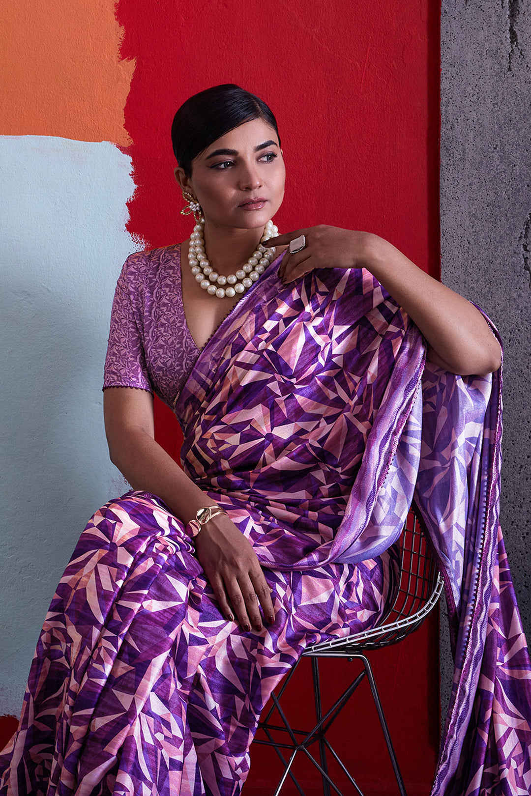 Blazing Purple Color Cotton Crepe Printed Saree