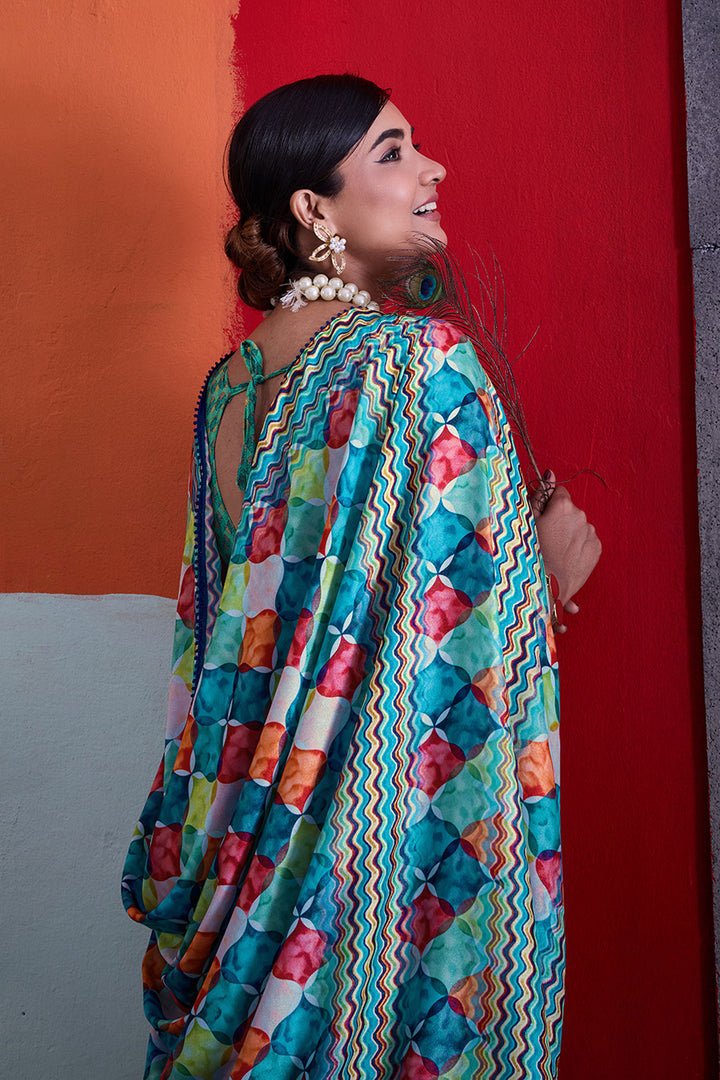 Green Color Glamorous Cotton Crepe Printed Saree