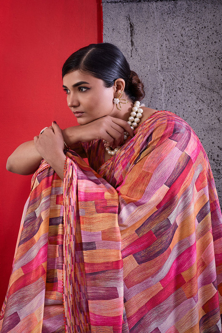 Pink Color Trendy Cotton Crepe Printed Saree