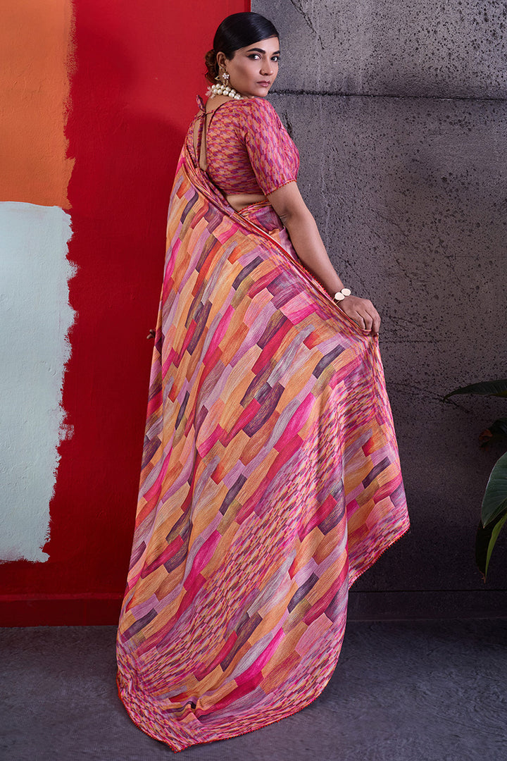 Pink Color Trendy Cotton Crepe Printed Saree