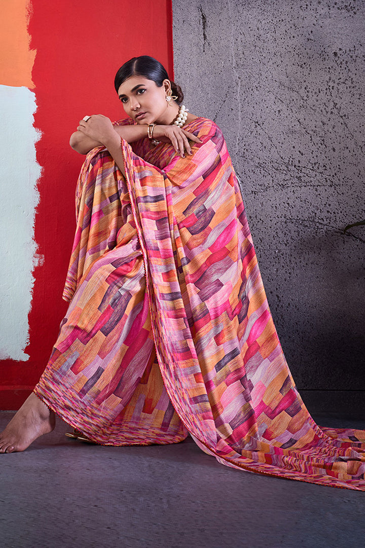 Pink Color Trendy Cotton Crepe Printed Saree