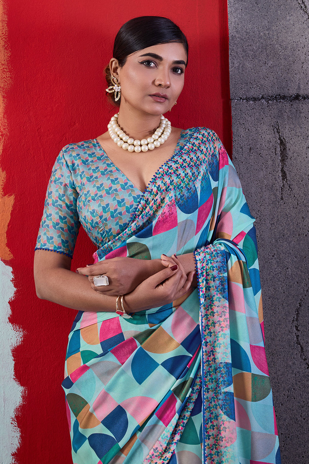 Attractive Cotton Crepe Printed Saree In Blue Color