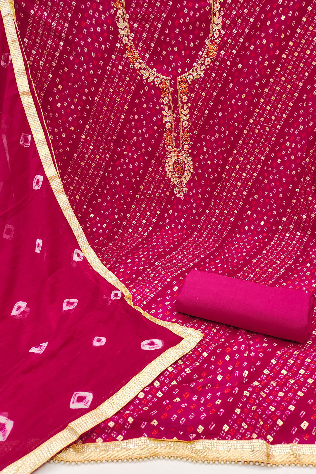 Festival Special Pink Cotton Bandhani Style Salwar Suit