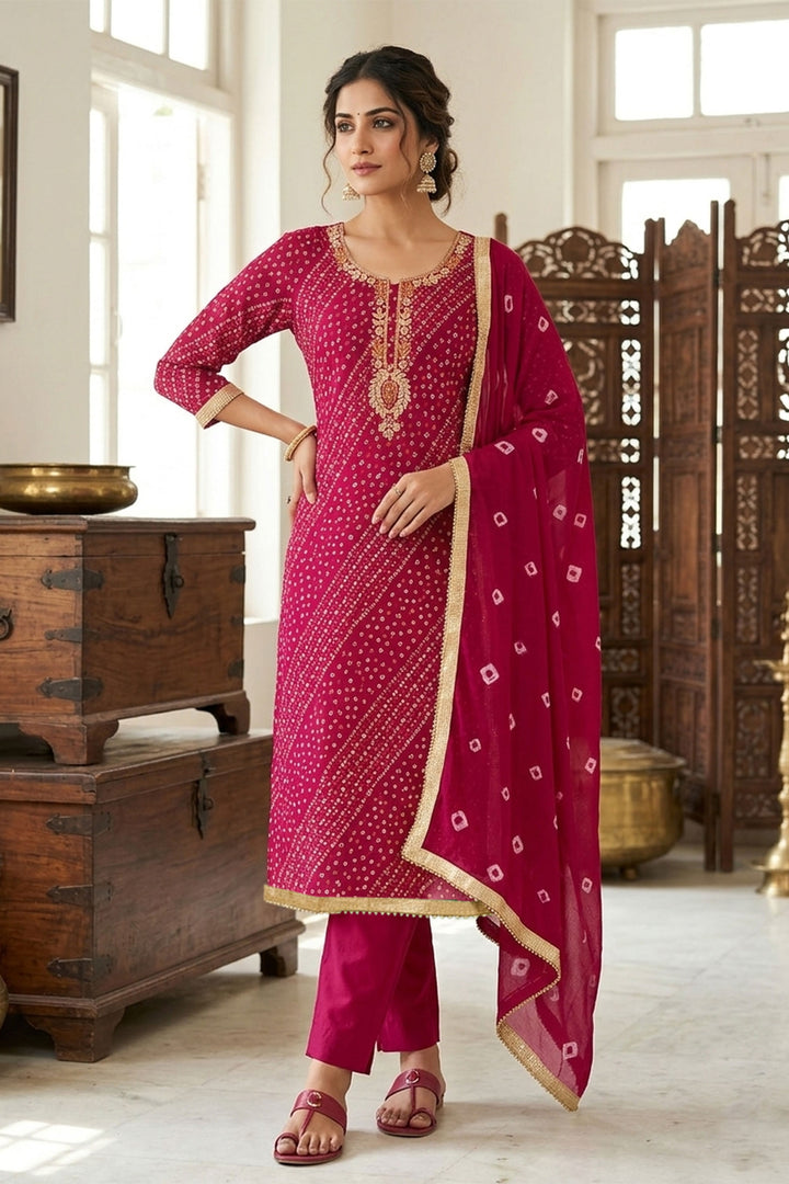 Festival Special Pink Cotton Bandhani Style Salwar Suit