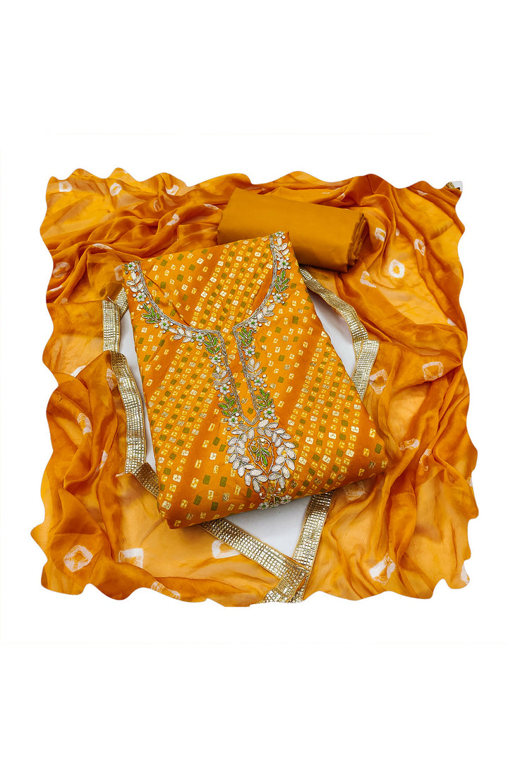 Stylish Yellow Bandhani Style Cotton Salwar Suit