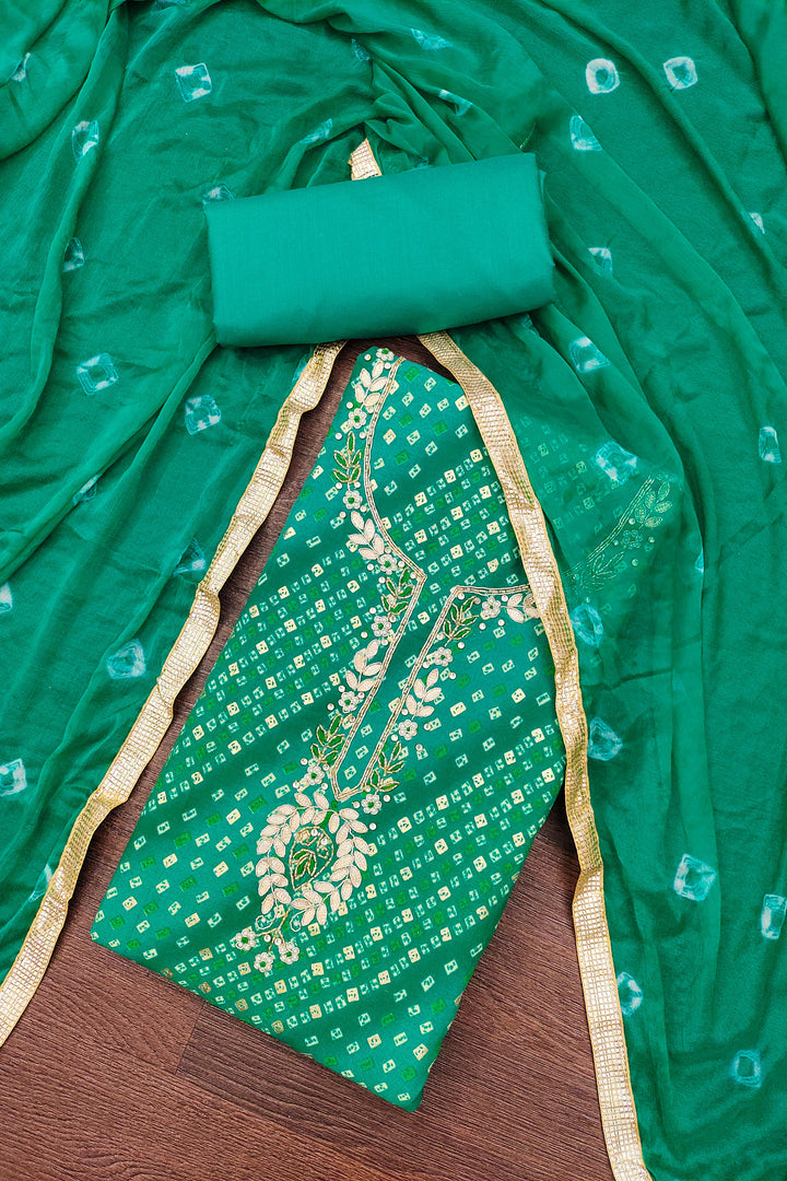 Elegant Green Bandhani Style Cotton Salwar Suit