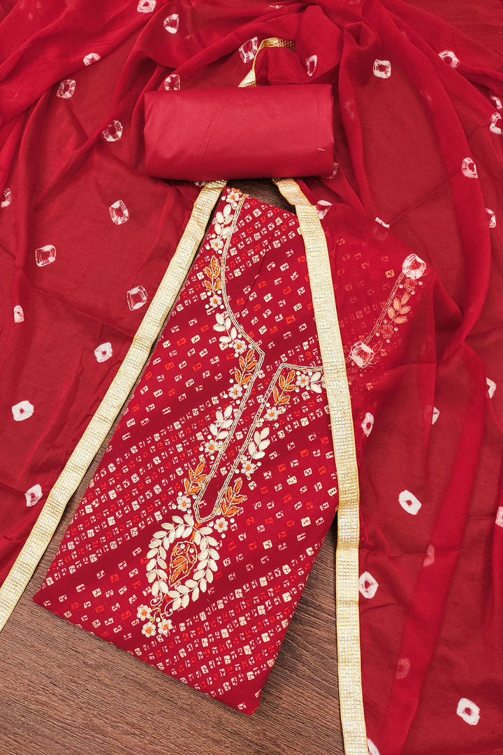 Stunning Red Bandhani Style Cotton Salwar Suit for Festival