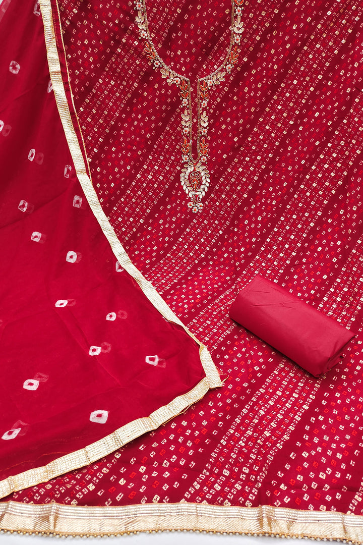 Stunning Red Bandhani Style Cotton Salwar Suit for Festival