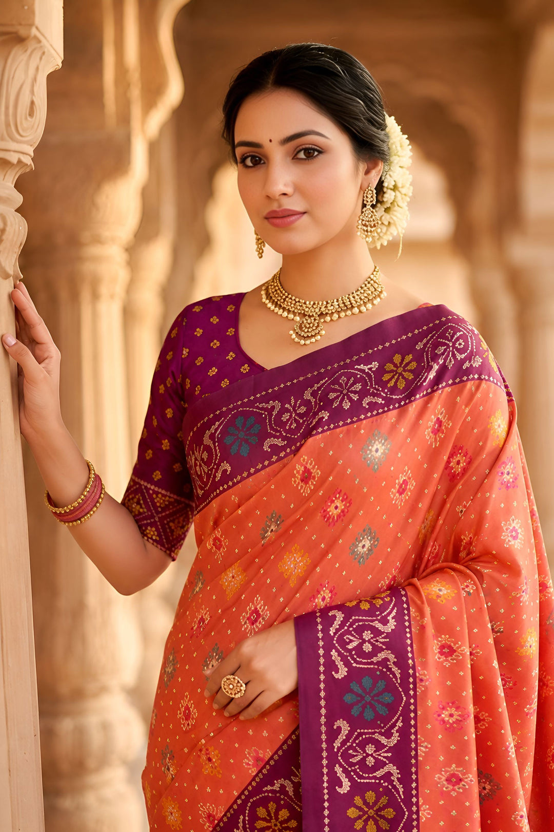 Pink Color Glorious Patola Printed Festive Style Silk Saree