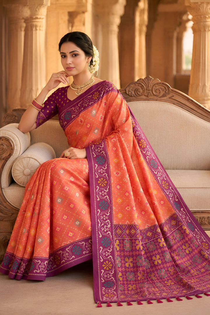 Pink Color Glorious Patola Printed Festive Style Silk Saree
