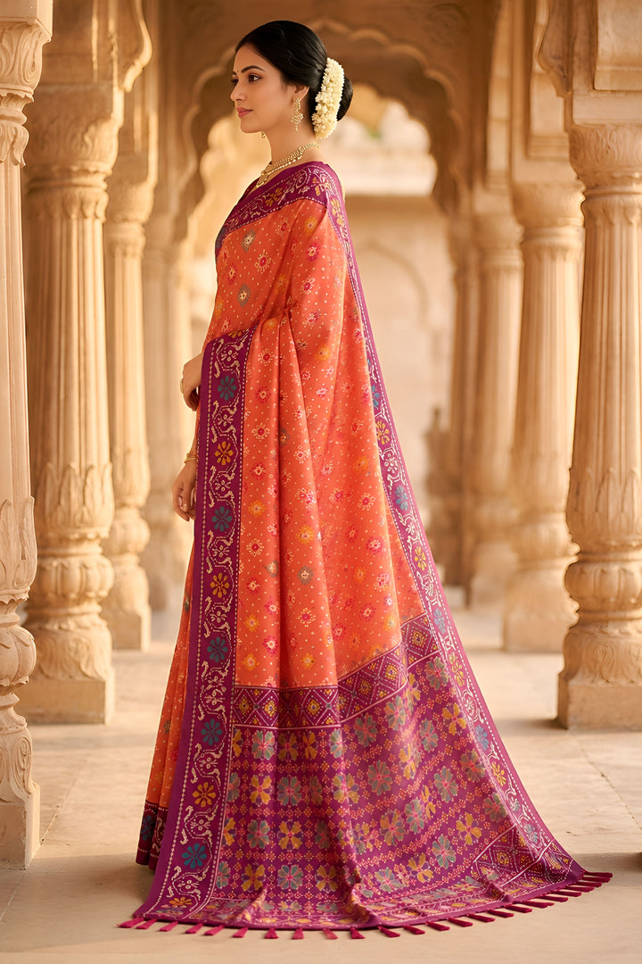 Pink Color Glorious Patola Printed Festive Style Silk Saree