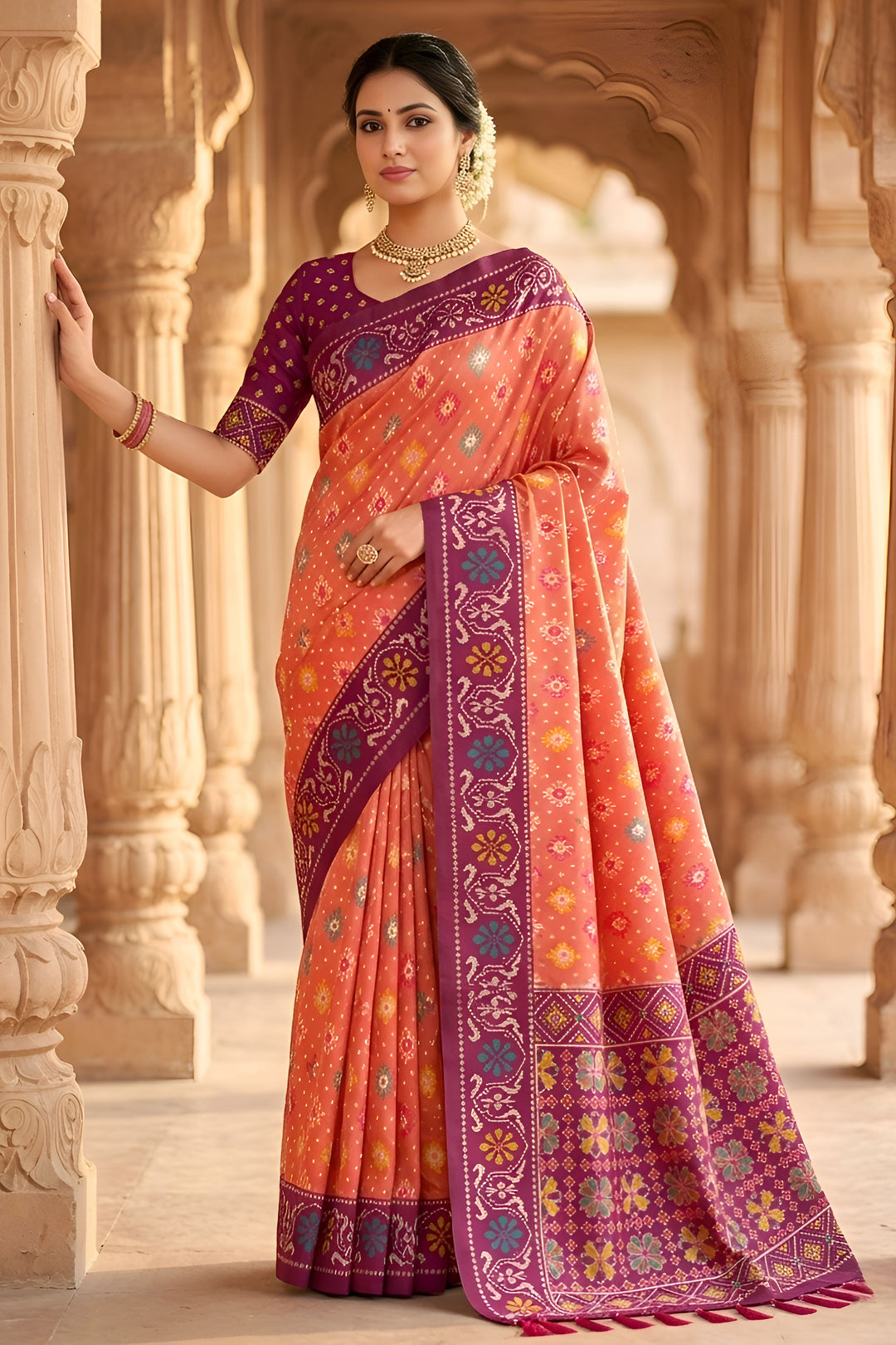 Pink Color Glorious Patola Printed Festive Style Silk Saree