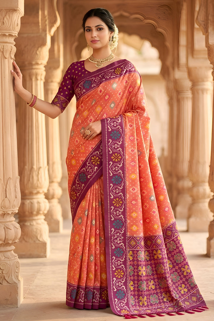 Pink Color Glorious Patola Printed Festive Style Silk Saree