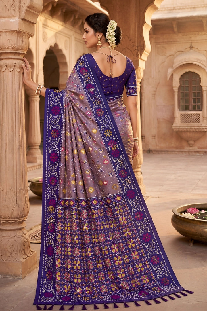 Blazing Grey Color Festive Style Patola Printed Silk Saree