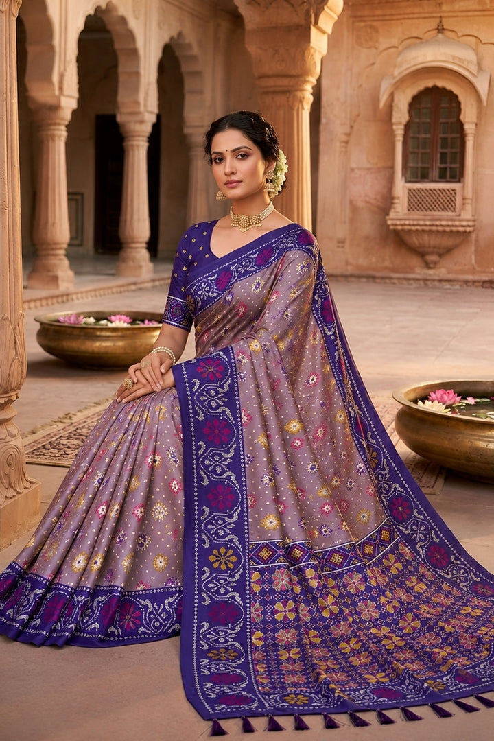 Blazing Grey Color Festive Style Patola Printed Silk Saree