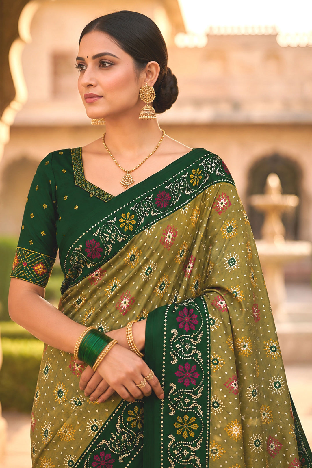 Green Color Festive Style Glamorous Patola Printed Silk Saree