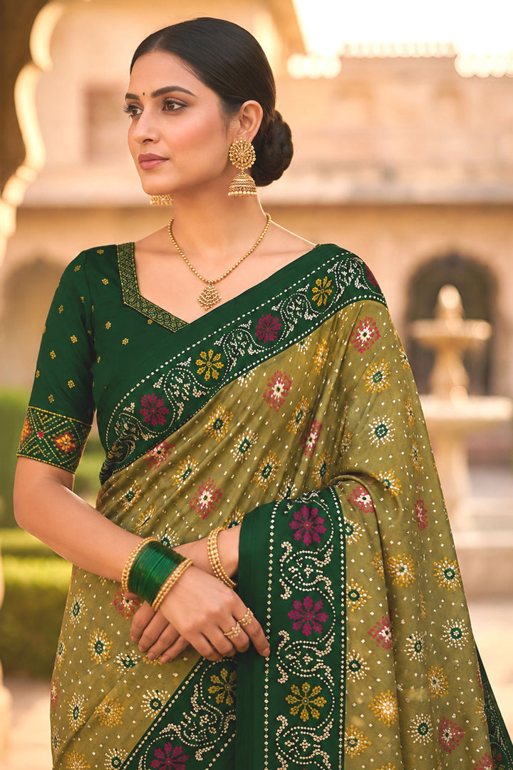 Green Color Festive Style Glamorous Patola Printed Silk Saree