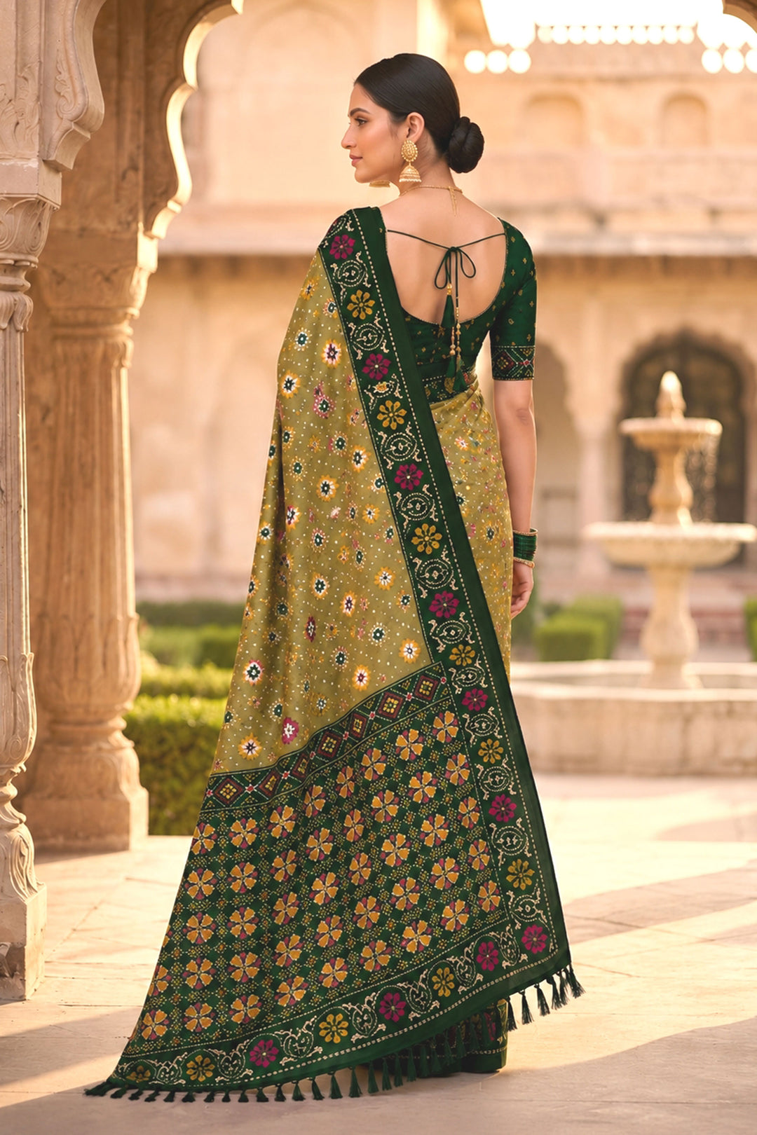 Green Color Festive Style Glamorous Patola Printed Silk Saree
