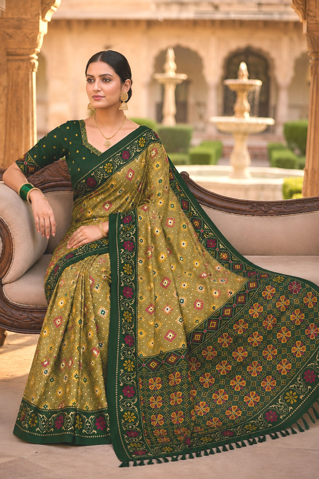 Green Color Festive Style Glamorous Patola Printed Silk Saree