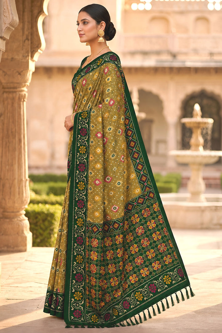 Green Color Festive Style Glamorous Patola Printed Silk Saree