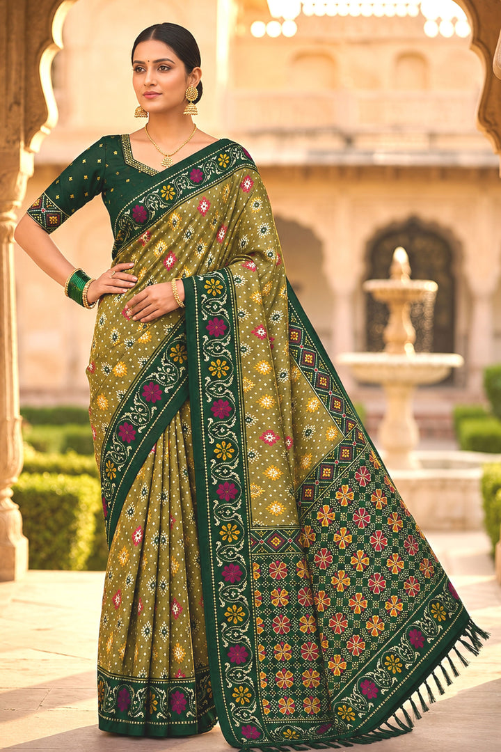 Green Color Festive Style Glamorous Patola Printed Silk Saree
