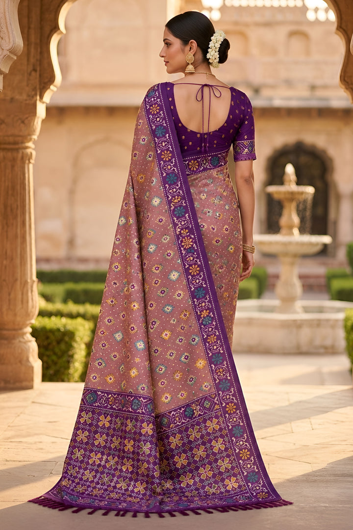 Attractive Festive Look Patola Printed Silk Saree In Pink Color