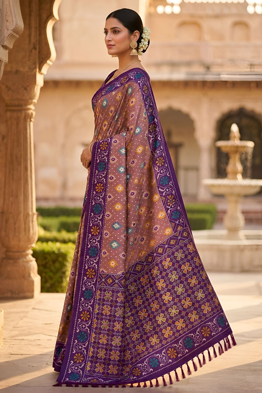 Attractive Festive Look Patola Printed Silk Saree In Pink Color