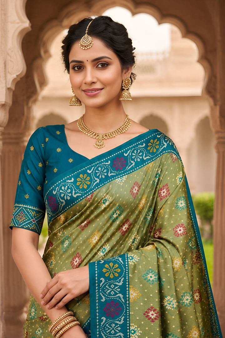 Alluring Sea Green Color Festive Style Patola Printed Silk Saree