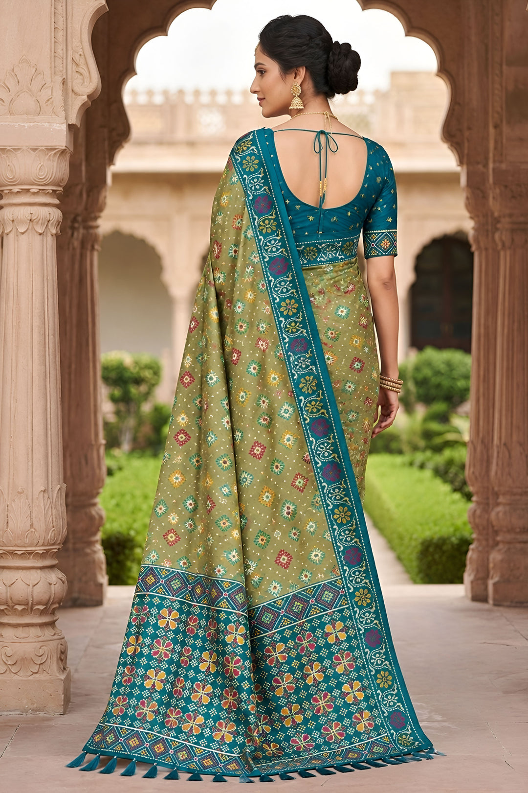 Alluring Sea Green Color Festive Style Patola Printed Silk Saree