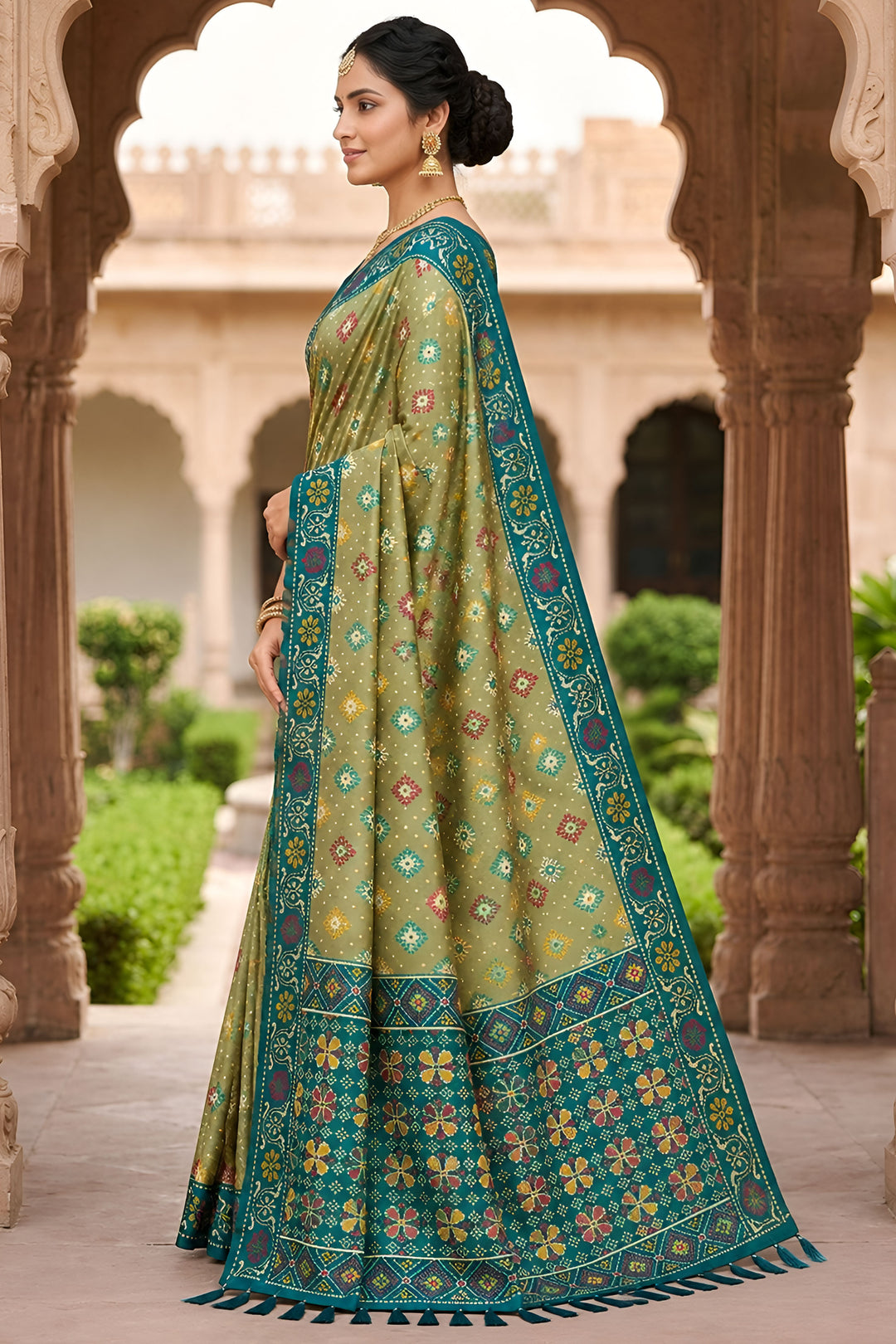 Alluring Sea Green Color Festive Style Patola Printed Silk Saree