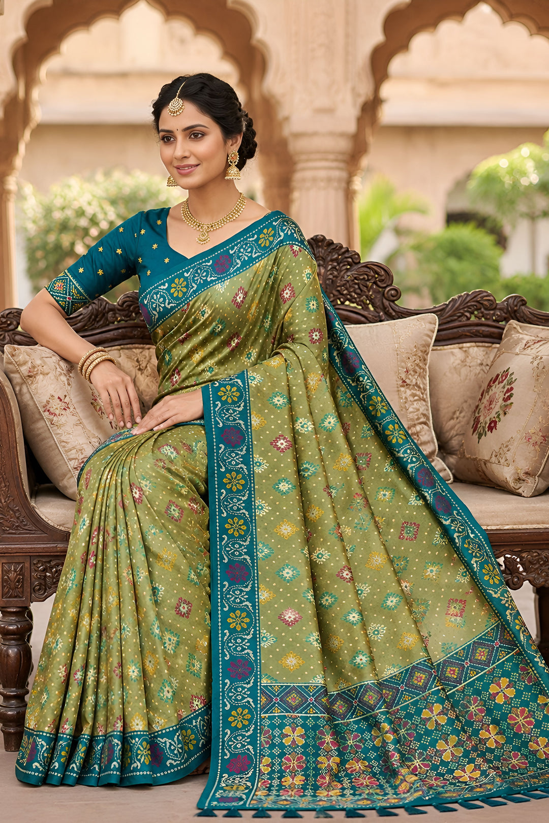 Alluring Sea Green Color Festive Style Patola Printed Silk Saree