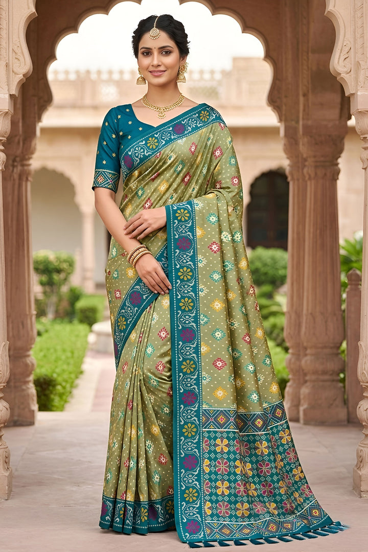 Alluring Sea Green Color Festive Style Patola Printed Silk Saree