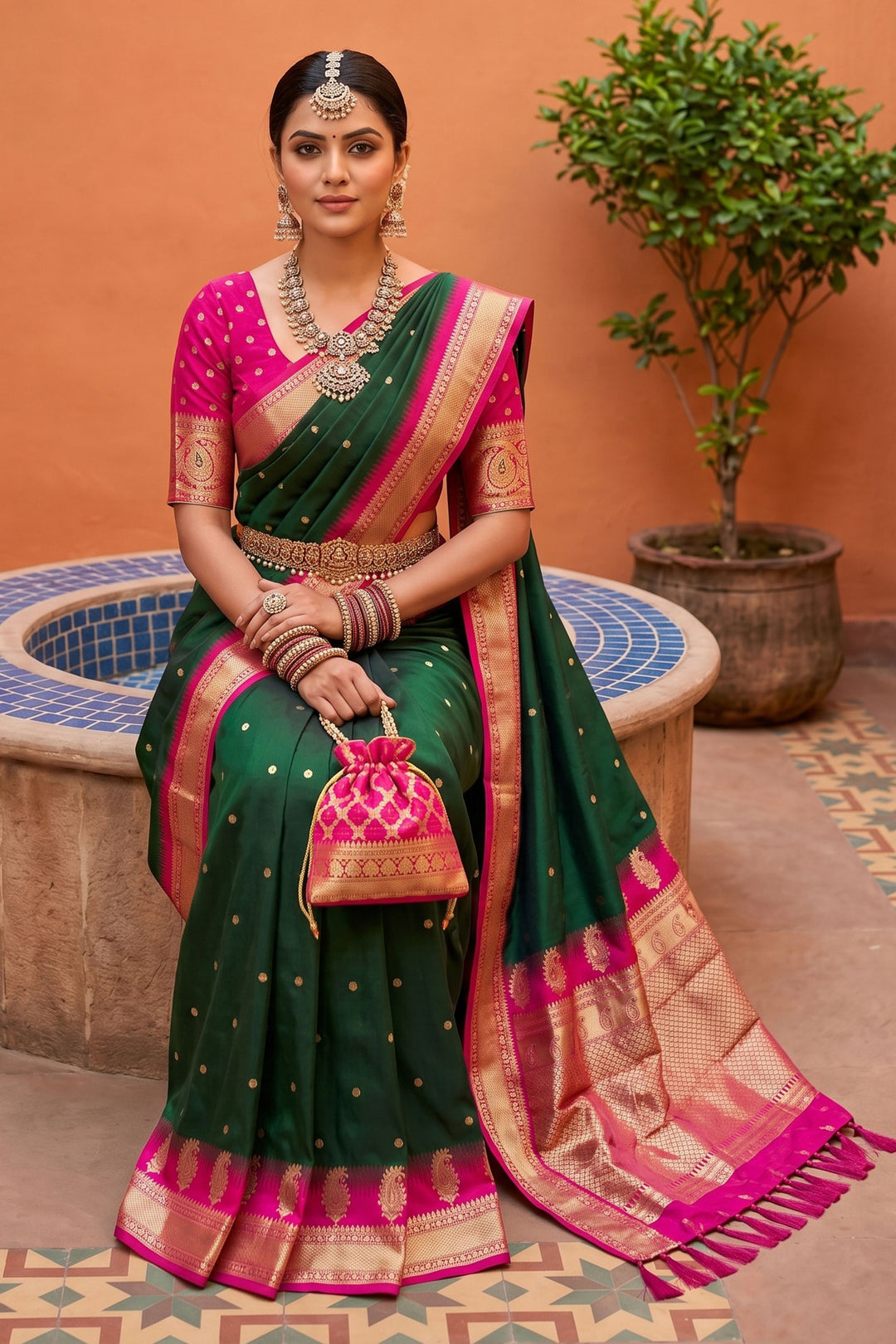 Jacquard Work Bewitching Silk Saree In Green Color