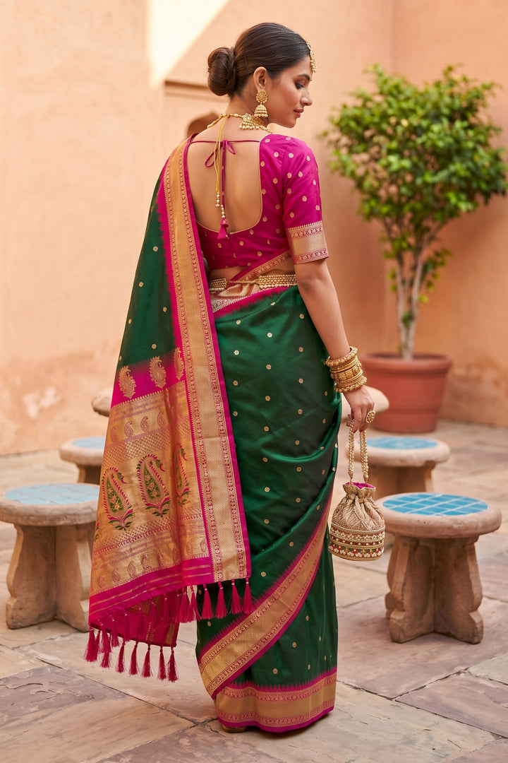 Jacquard Work Bewitching Silk Saree In Green Color