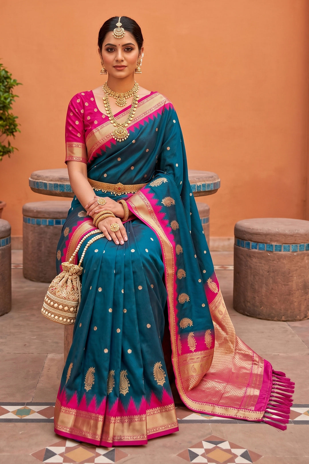 Jacquard Work Teal Color Sober Silk Saree
