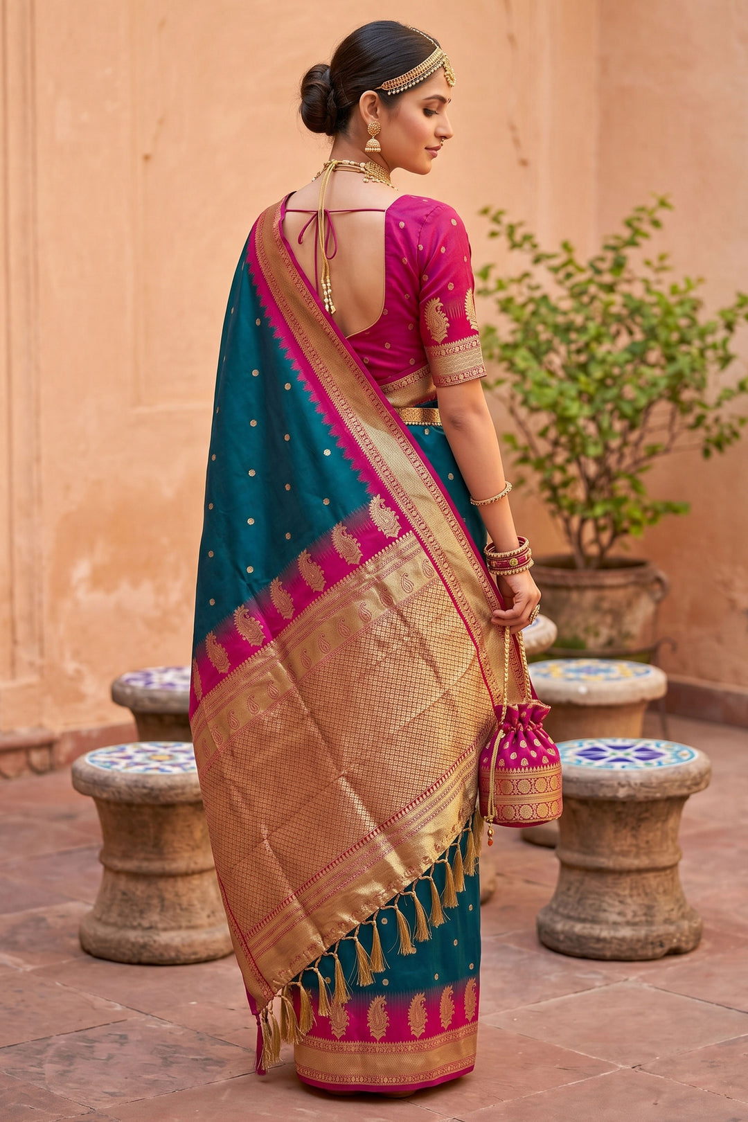 Jacquard Work Teal Color Sober Silk Saree
