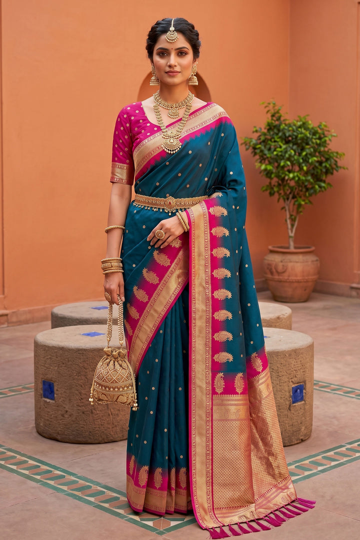 Jacquard Work Teal Color Sober Silk Saree