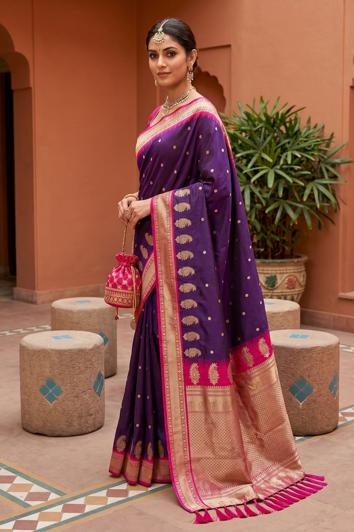 Creative Jacquard Work Purple Color Silk Saree