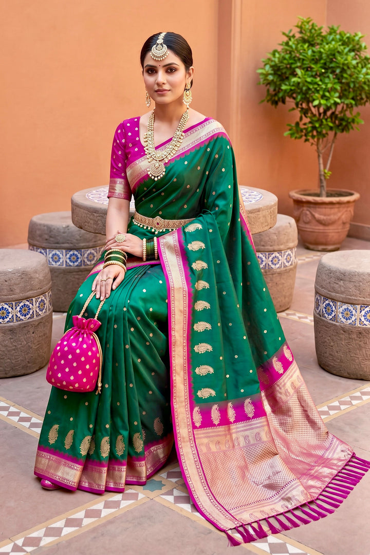 Beguiling Jacquard Work Green Color Silk Saree